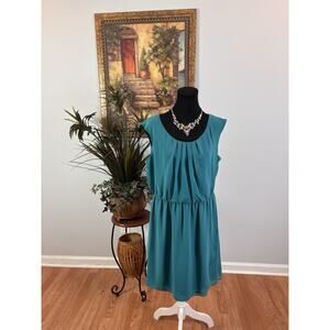 AB Studio Women Dress Size XL Pleated Elastic Waist Sleeveless Lined Faux Wrap